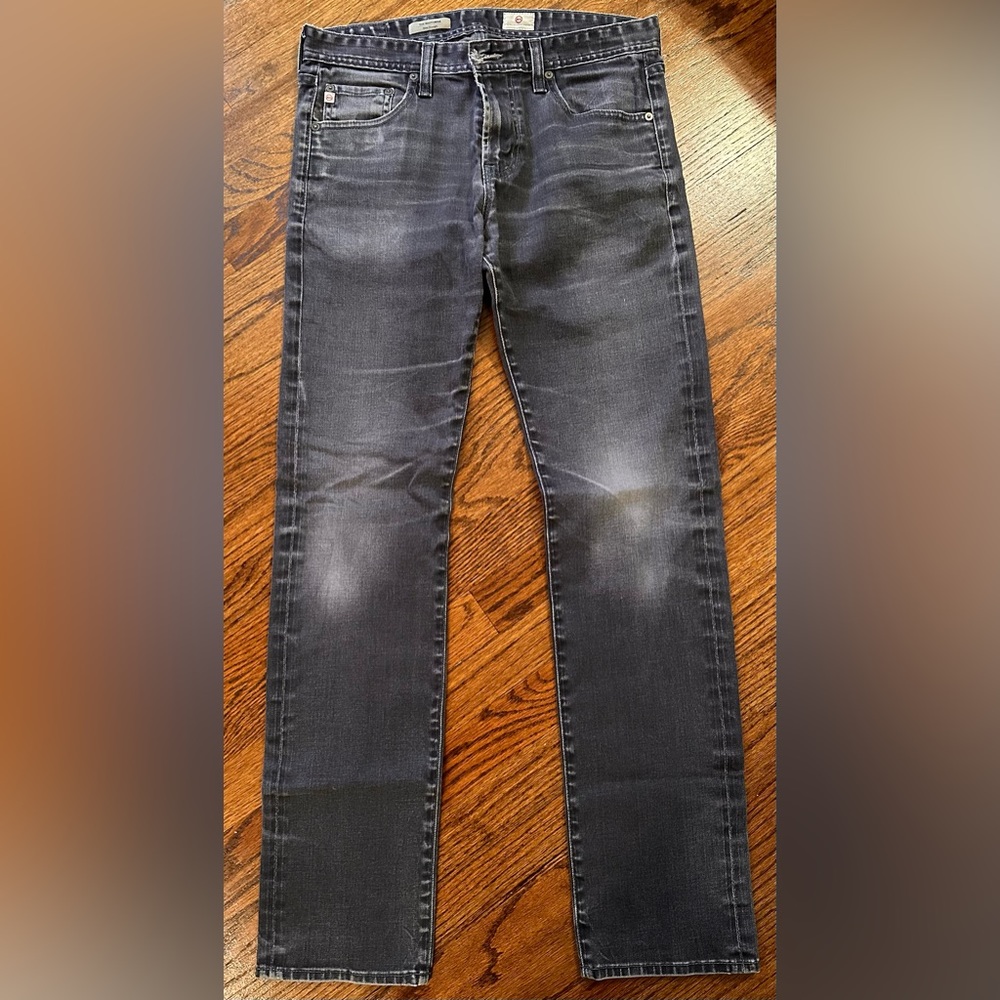 Men’s AG Adriano Goldschmied Slim Straight Vintage Navy Blue Distressed Jeans